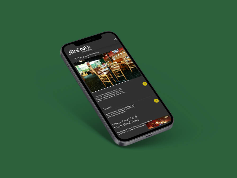 McCools-Mobile-View-Homepage mobile phone mockup